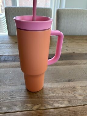 Owala Pink and Orange Insulated Travel Mug with Handle